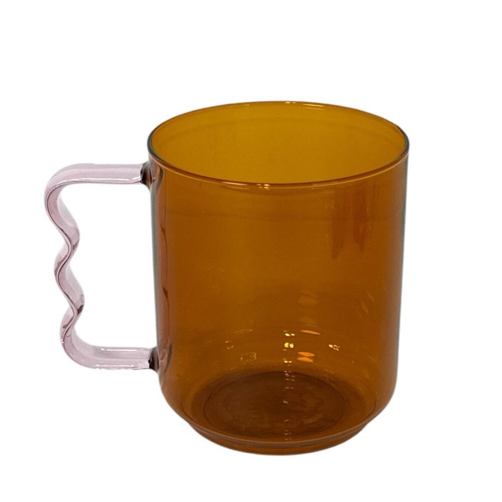 Room Essentials Glass Mug Amber Orange Pink Handle retro modern